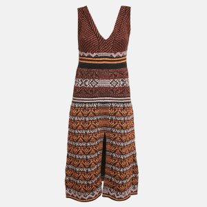 M Missoni Black/Orange Patterned Lurex Knit V-Neck Midi Dress S, Dresses - Luxury Closet