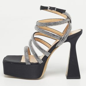 Mach & Mach Black Satin Sydney Platform Sandals Size 39, Sandals - Luxury Closet