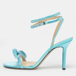 Mach & Mach Blue Satin and PVC French Bow Sandals Size 37.5, Sandals - Luxury Closet