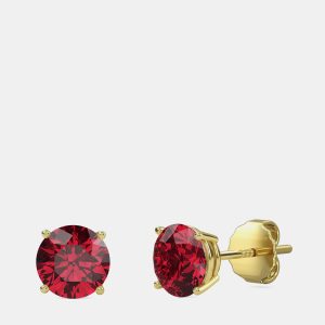 10K Yellow Gold Round Lab Created Ruby Stone Solitaire Earring (2.00 ctw), Earrings - Luxury Closet