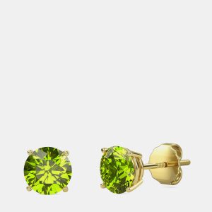 10K Yellow Gold Round Lab Created Peridot Stone Solitaire Earring (2.00 ctw), Earrings - Luxury Closet