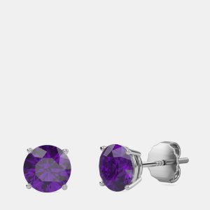 10K White Gold Round Lab Created Amethst Stone Solitaire Earring (2.00 ctw), Earrings - Luxury Closet