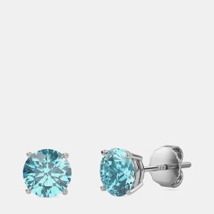 10K White Gold Round Lab Created Aquamarine Stone Solitaire Earring (2.00 ctw), Earrings - Luxury Closet