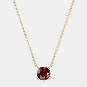 10K Yellow Gold Round Lab Created Garnet Stone Solitaire Pendant (2.00 ctw), Necklaces - Luxury Closet