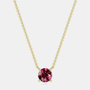 10K Yellow Gold Round Lab Created Ruby Stone Solitaire Pendant (2.00 ctw), Necklaces - Luxury Closet