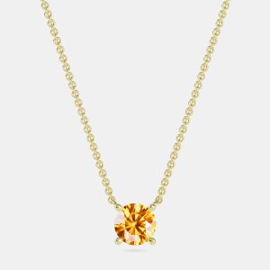 10K Yellow Gold Round Lab Created Citrine stone Solitaire Pendant (2.00 ctw), Necklaces - Luxury Closet