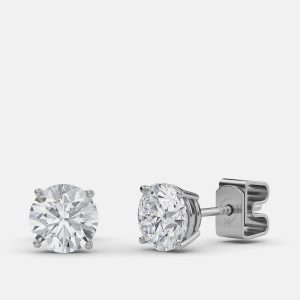 4.00 Ct Round 14K White Gold Lab Grown Diamond Solitaire 4 Prong Earrings, Earrings - Luxury Closet