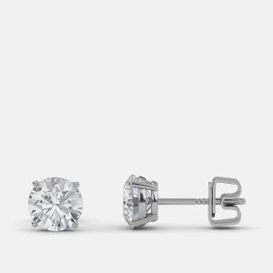 5.00 Ct Round 14K White Gold Lab Grown Diamond Solitaire 4 Prong Earrings, Earrings - Luxury Closet