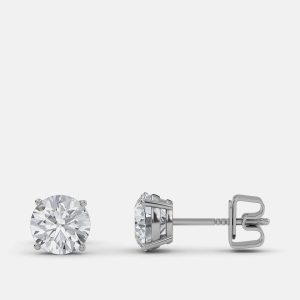 6.00 Ct Round 14K White Gold Lab Grown Diamond Solitaire 4 Prong Earrings, Earrings - Luxury Closet