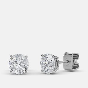7.00 Ct Round 14K White Gold Lab Grown Diamond Solitaire 4 Prong Earrings, Earrings - Luxury Closet