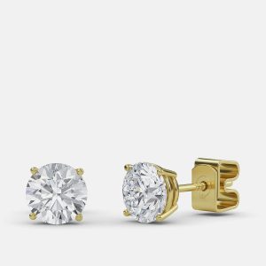 6.00 Ct Round 14K Yellow Gold Lab Grown Diamond Solitaire 4 Prong Earrings, Earrings - Luxury Closet