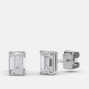 4.00 Ct Emerald 14K White Gold Lab Grown Diamond Solitaire 4 Prong Earring, Earrings - Luxury Closet