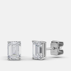 5.00 Ct Emerald 14K White Gold Lab Grown Diamond Solitaire 4 Prong Earring, Earrings - Luxury Closet