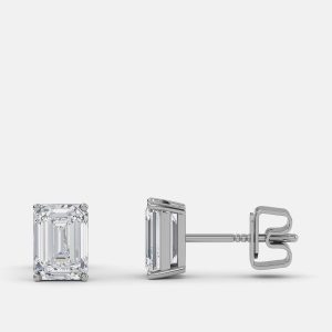 8.00 Ct Emerald 14K White Gold Lab Grown Diamond Solitaire 4 Prong Earring, Earrings - Luxury Closet