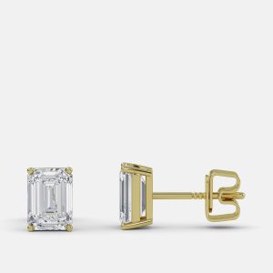 7.00 Ct Emerald 14K Yellow Gold Lab Grown Diamond Solitaire 4 Prong Earring, Earrings - Luxury Closet