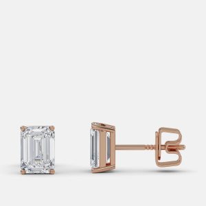 5.00 Ct Emerald 14K Rose Gold Lab Grown Diamond Solitaire 4 Prong Earring, Earrings - Luxury Closet