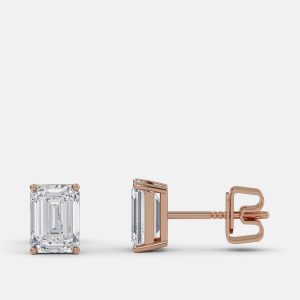 8.00 Ct Emerald 14K Rose Gold Lab Grown Diamond Solitaire 4 Prong Earring, Earrings - Luxury Closet
