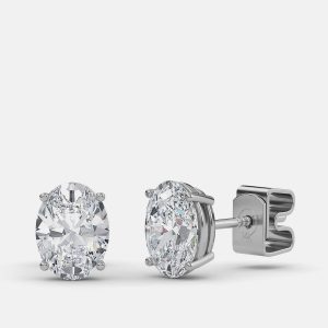 6.00 Ct Oval 14K White Gold Lab Grown Diamond Solitaire 4 Prong Earring, Earrings - Luxury Closet