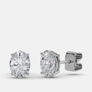 7.00 Ct Oval 14K White Gold Lab Grown Diamond Solitaire 4 Prong Earring, Earrings - Luxury Closet