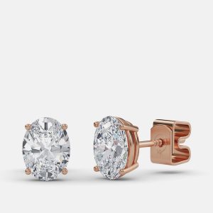 7.00 Ct Oval 14K Rose Gold Lab Grown Diamond Solitaire 4 Prong Earring, Earrings - Luxury Closet