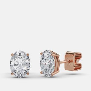 8.00 Ct Oval 14K Rose Gold Lab Grown Diamond Solitaire 4 Prong Earring, Earrings - Luxury Closet