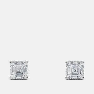 4.00 Ct Asscher 14K White Gold Lab Grown Diamond Solitaire 4 Prong Earring, Earrings - Luxury Closet