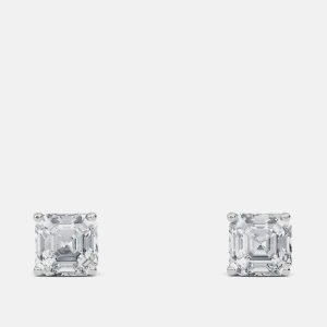 5.00 Ct Asscher 14K White Gold Lab Grown Diamond Solitaire 4 Prong Earring, Earrings - Luxury Closet