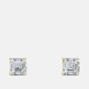 4.00 Ct Asscher 14K Yellow Gold Lab Grown Diamond Solitaire 4 Prong Earring, Earrings - Luxury Closet