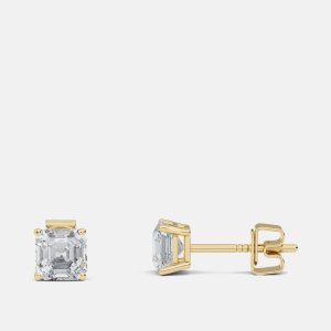 7.00 Ct Asscher 14K Yellow Gold Lab Grown Diamond Solitaire 4 Prong Earring, Earrings - Luxury Closet