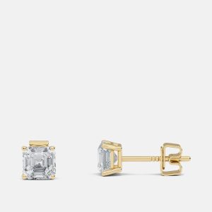 8.00 Ct Asscher 14K Yellow Gold Lab Grown Diamond Solitaire 4 Prong Earring, Earrings - Luxury Closet