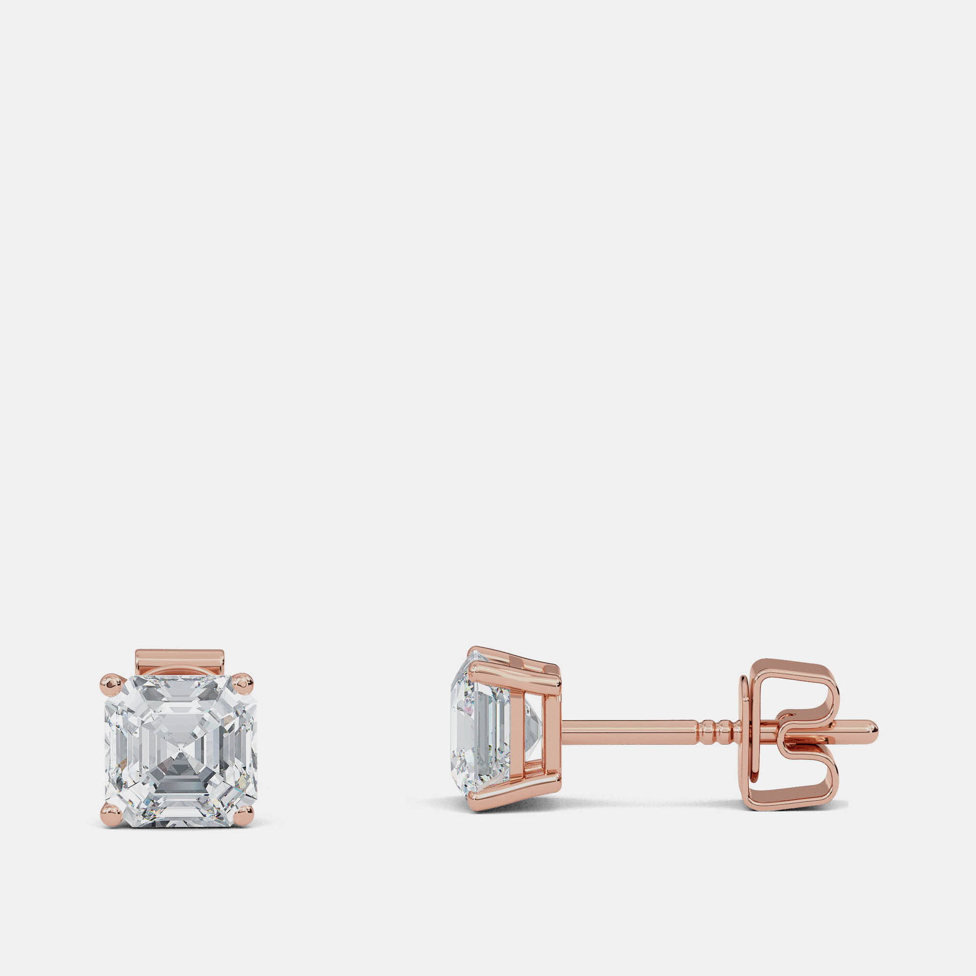 4.00 Ct Asscher 14K Rose Gold Lab Grown Diamond Solitaire 4 Prong Earring, Earrings - Luxury Closet