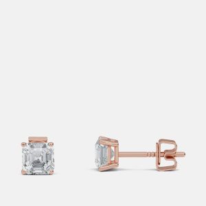 6.00 Ct Asscher 14K Rose Gold Lab Grown Diamond Solitaire 4 Prong Earring, Earrings - Luxury Closet