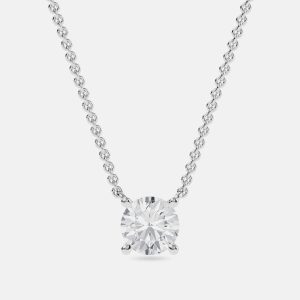 4.00 Ct Round 14K White Gold Lab Grown Diamonds Solitaire 4 Prong Pendant, Necklaces - Luxury Closet