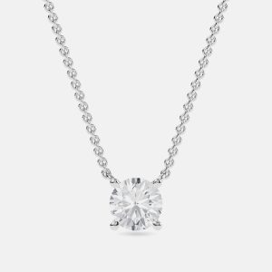 5.00 Ct Round 14K White Gold Lab Grown Diamonds Solitaire 4 Prong Pendant, Necklaces - Luxury Closet