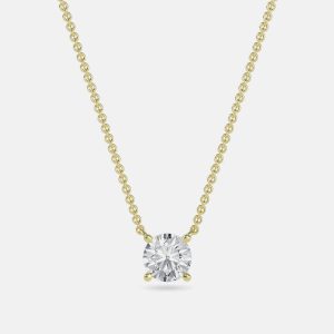 4.00 Ct Round 14K Yellow Gold Lab Grown Diamonds Solitaire 4 Prong Pendant, Necklaces - Luxury Closet