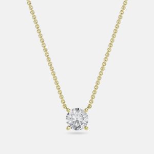 5.00 Ct Round 14K Yellow Gold Lab Grown Diamonds Solitaire 4 Prong Pendant, Necklaces - Luxury Closet