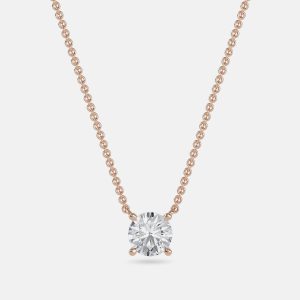 4.00 Ct Round 14K Rose Gold Lab Grown Diamonds Solitaire 4 Prong Pendant, Necklaces - Luxury Closet