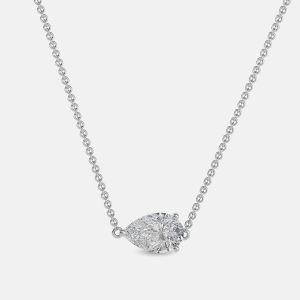 5.00 Ct Pear 14K White Gold Lab Grown Diamonds Solitaire 3 Prong Pendant, Necklaces - Luxury Closet