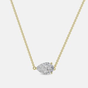 5.00 Ct Pear 14K Yellow Gold Lab Grown Diamonds Solitaire 3 Prong Pendant, Necklaces - Luxury Closet