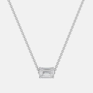 7.00 Ct Emerald 14K White Gold Lab Grown Diamonds Solitaire 4 Prong Pendant, Necklaces - Luxury Closet