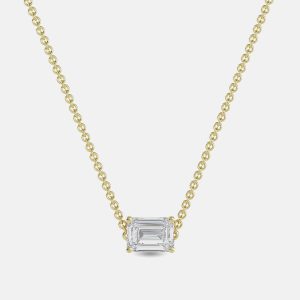 8.00 Ct Emerald 14K Yellow Gold Lab Grown Diamonds Solitaire 4 Prong Pendant, Necklaces - Luxury Closet