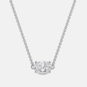 5.00 Ct Oval 14K White Gold Lab Grown Diamonds Solitaire 4 Prong Pendant, Necklaces - Luxury Closet
