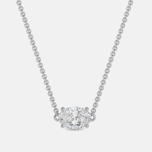 8.00 Ct Oval 14K White Gold Lab Grown Diamonds Solitaire 4 Prong Pendant, Necklaces - Luxury Closet