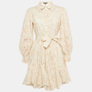 Maje Pink Floral Print Cotton Belted Rebelia Mini Dress S, Dresses - Luxury Closet