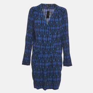 Maje Blue Printed Crepe Mini Dress L, Dresses - Luxury Closet