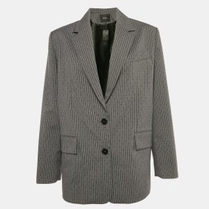 Maje Grey Pinstriped Rhinestone Embellished Blazer S, Coats & Jackets - Luxury Closet
