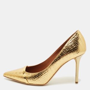 Malone Souliers Gold Croc Embossed Patent Leather Rina Pumps Size 39.5, Pumps - Luxury Closet