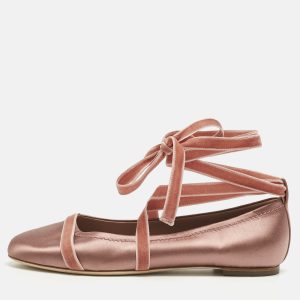 Malone Souliers Pink Satin And Velvet Spencer Ankle Wrap Ballet Flats Size 40, Flats - Luxury Closet