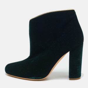 Malone Souliers Dark Green Velvet Eula Booties Size 36.5, Boots - Luxury Closet