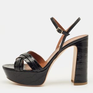 Malone Souliers Mila Size 42 Black Croc Embossed Leather and Leather Platform Sandals, Sandals - Luxury Closet